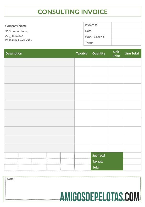 em branco Modelo de fatura de consultoria em branco